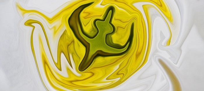 abstract picture with green color, yellow and fluid shape
