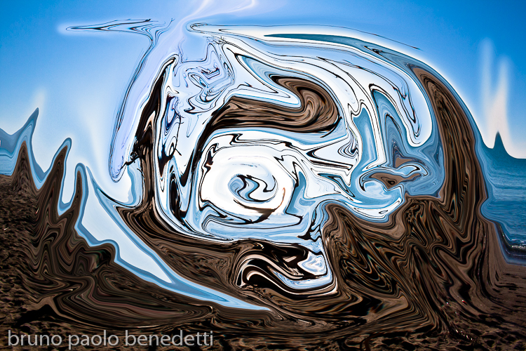 brown round shape and blue background with light reflections