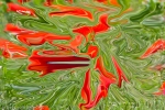abstract fluid red floating shapes on green background