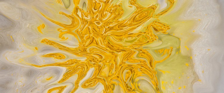 floating yellow shape on dark white background