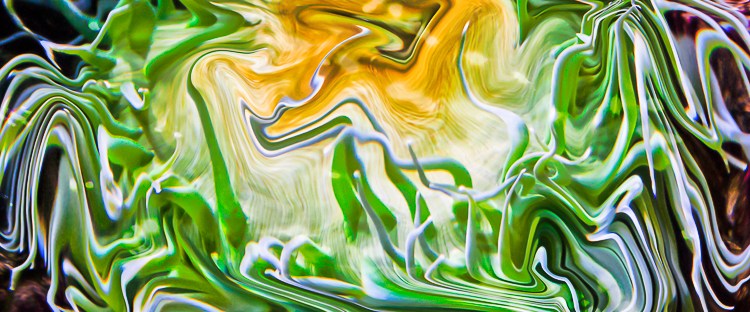 abstrat green shape with yellow center floating