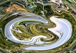 two abstract fluid curved white shapes on brilliant green shades fluid background