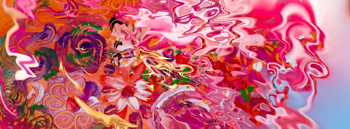 abstract floral suggestion liquid image with flowers and fluid shapes on blurred background photography painting art