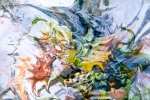 fluid objects art abstraction: colorful mottled image with floating shapes fusion art image