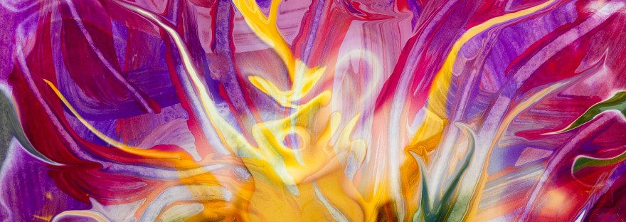 yellow fluid abstract flower: multicolored image with central yellow abstract fluid flower