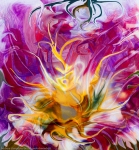 yellow fluid abstract flower: multicolored image with central yellow abstract fluid flower