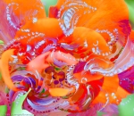 floral swirling dynamic abstract image with moving shapes in dominant red orange tones
