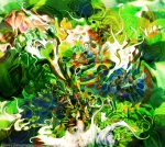 abstract multicolred dynamic image with fluid elements in dominant green and white tones