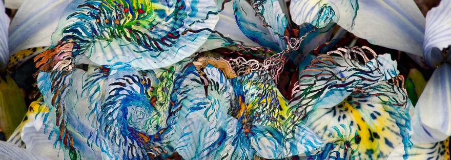 light blue abstract art image with shapes in movement with high contrasted colors in dominant light blue tones