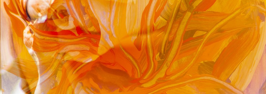 orange dreamy flower like abstract fusion art image in dominant orange color and yellow shades with fluid abstract shapes