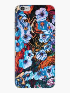 phone skin with floral mottled indigo abstract design