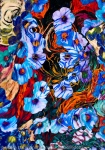 floral mottled indigo abstract art image with flower shapes on mottled background