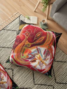 floor pillow with dominant red tones abstract art image design