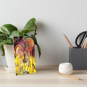 artboard with revealing fire abstract bright colors art image with yellow flames like shapes on multicolored background