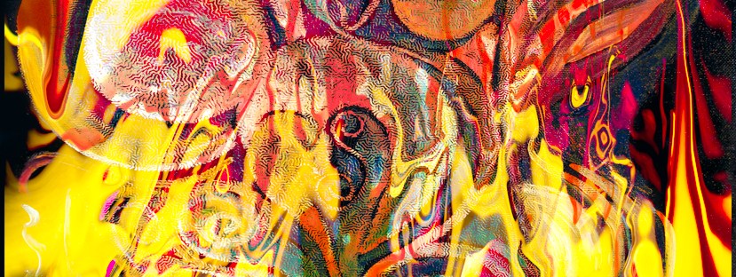 revealing fire abstract bright colors art image with yellow flames like shapes on multicolored background