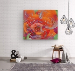 wood print with orange pink flower image