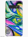 samsung galaxy skin with multicolored abstract dynamic design with geometric shapes, bended lines and circles