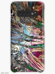 Samsung Galaxy case with abstract fluid energetic flow design with concentric shapes in tones of white, brown, pink, light blue, green and black